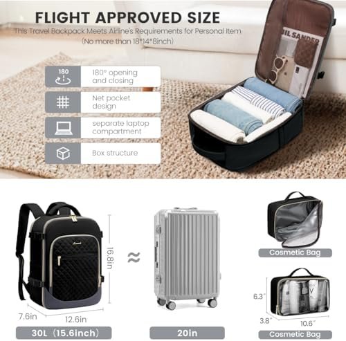 LOVEVOOK Travel Backpack for Women, 15.6in Laptop Backpack TSA Approved Carry on Luggage Personal Item Travel Bag for Business Weekender Hiking, Black-Gray - Image 3