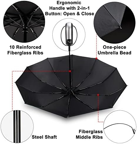 TradMall 2 Pack Travel Umbrella Windproof 46/56 Inches Large Canopy Reinforced Fiberglass Ribs Auto Open & Close - Image 4