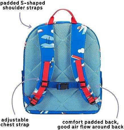14" Kids Backpack for Girls and Boys Age 5-8 Years Old with Padded, and Adjustable Shoulder Straps - Aircraft (Blue) - Image 5