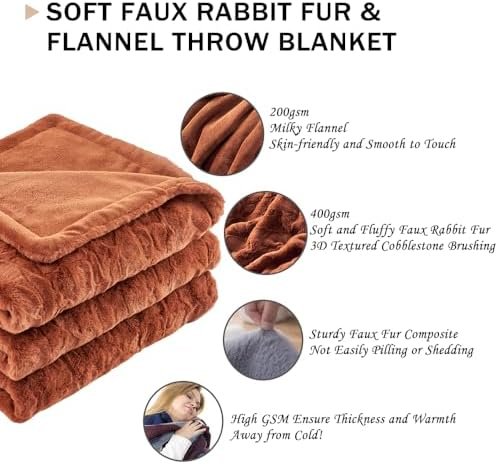 Krifey Faux Fur Throw Blanket, Super Soft Cozy Blanket, Luxury Fluffy Blanket Warm Plush Bed Throw Camel 50" x 60" - Image 3