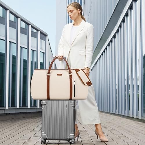Convertible Garment Duffle Bags for Travel - Carry On Garment Bags With Toiletry Bag, Large Weekender Bags for Women Men 2 in 1 Hanging Suitcase Suit Travel Duffel Bags (2pcs Set, Beige) - Image 6
