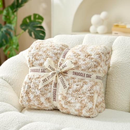 Snuggle Sac Beige Throw Blanket for Couch, Reversible Super Soft Warm Blankets Cozy Knit Fuzzy Plush Lightweight Throws for Sofa, Bed, Camping, Space Dye Beige, 50x60 inches - Image 6