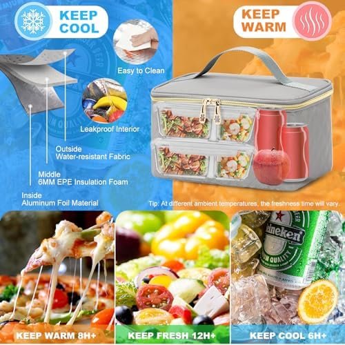 AIJIEKE Lunch Backpack for Women, 15.6 inch Laptop Backpack for Women, Work Backpack for Women with Insulated Cooler Lunch Bag for Travel Nurse Teacher, Grey - Image 3