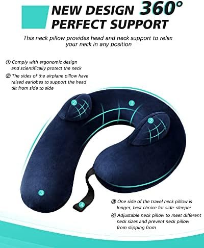 Neck Pillow for Travel, Inflatable Travel Neck Pillows for Airplanes, Travel Pillow for Sleeping Airplane-Avoid Neck&Shoulder Pain,Support Head and Neck, for Airplane,Train,Office,Home (Blue) - Image 2