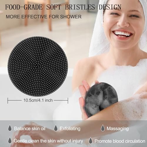 INNERNEED Food-grade Soft Silicone Body Scrubber Shower Brush Handheld Cleansing Skin Brush, Gentle Exfoliating and Lather Well (Black) - Image 5