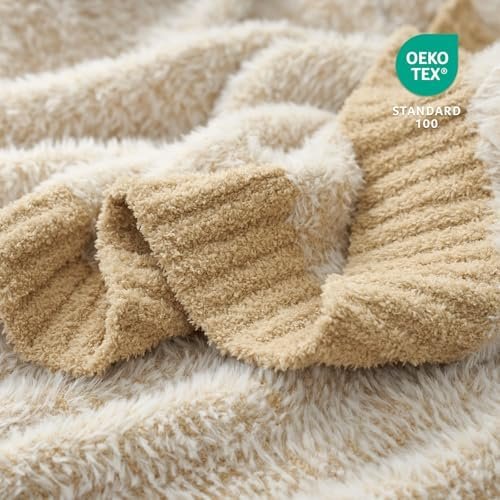 Amélie Home Super Soft Faux Fur Feather Yarn Throw Blankets for Couch, Lightweight Reversible Knit Throw Blanket for Sofa Chair Bed, 50"x 60", Heather Beige - Image 6