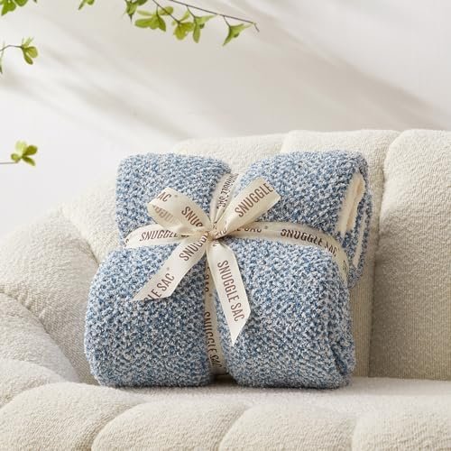 Snuggle Sac Blue Throw Blankets for Couch, Reversible Super Soft Warm Blankets Cozy Knit Blanket Fuzzy Plush Lightweight Throws for Sofa, Bed, Picnic, Heather Blue, 50 x 60 inches - Image 4