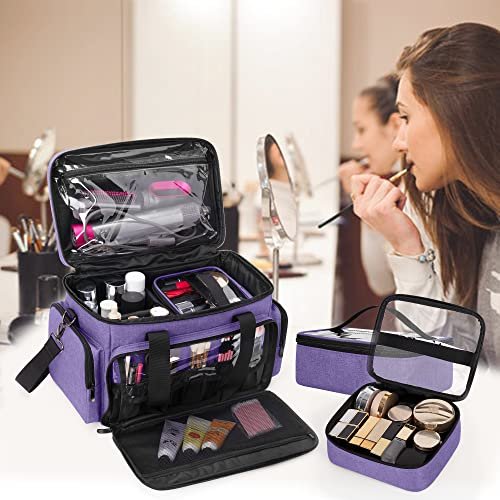 BAFASO Large Makeup Bag with 2 Removable Pouches and Detachable Dividers, Multifunctional Cosmetic Bag to Keep Makeup and Hair Supplies (Patent Pending), Purple - Image 7