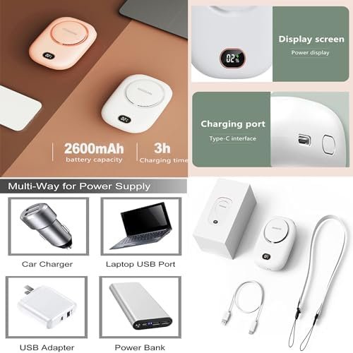 Portable Neck Fan, Handheld Mini Fan Small Personal Fan, Hand Held Fan USB Rechargeable Eyelash Fan for Kids Girls Boys Woman Man Home Outdoor Travel (White) - Image 5