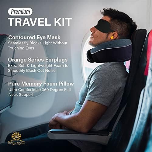 Neck Pillow Head, Chin, Neck 360° Support Pillow Adjustable 100% Pure Memory Foam Pillow for Airplanes, Car & Home, Ergonomic Design Full Neck Surround Bundle Eyecover & Earplugs (Navy) - Image 5