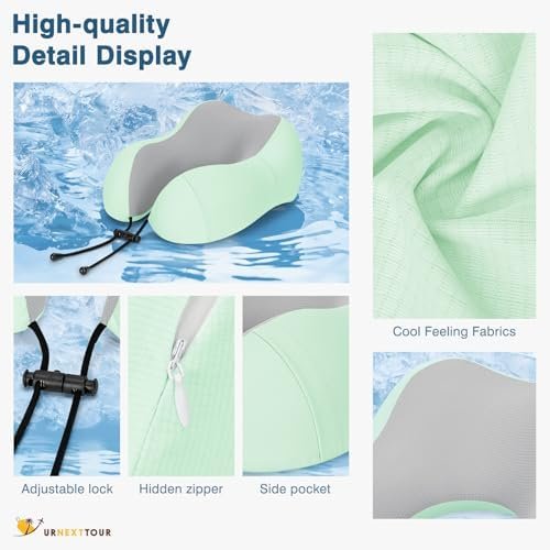 Travel Pillow for Airplane Memory Foam Neck Pillow, Soft & Support Travel Pillow for Travelling with Eye Mask, Earplugs and Storage Bag, Sleeping Rest, Car, Train and Home Use Cooling, Sage - Image 2