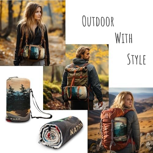 Puffy Sherpa Outdoor Camping Blanket for Traveling, Picnics, Beach, Concert, Car,Stadium, Sporting Events - Wearable Warm Waterproof - 55 X 78 (Great Smoky Mountains NP) - Image 4