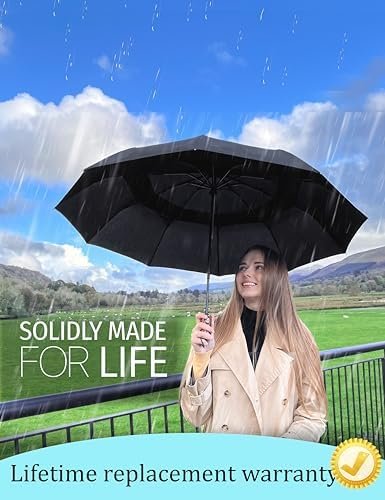 NEW Windproof Umbrella for Rain Large Double Canopy Travel Umbrella,Golf Umbrella,Automatic Compact Umbrella,Folding Umbrella for Backpack,Portable Umbrella Auto,Mens Umbrella, Blue - Image 2