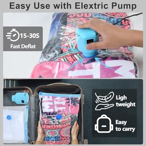 Large Vacuum Storage Bags with Electric Pump 10 Pack (5 Jumbo/5 Large) Vacuum Seal Bags for Clothing Compression Space Saver for Comforters,Blankets - Travel Essentials - Image 6