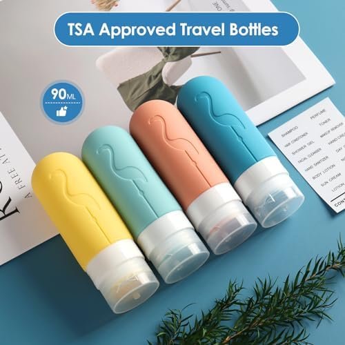 4 Pack Travel Bottles for Toiletries,TSA Approved Silicone Travel size Toiletries,Leak Proof Travel Containers for Toiletries,Travel Bottles for Shampoo Conditioner Lotion (Flamingo) - Image 3