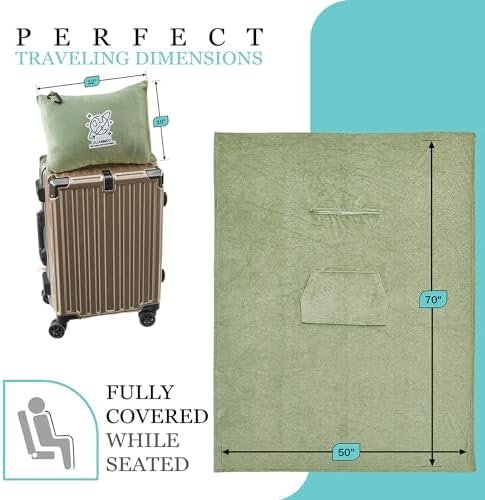 Commollis Travel Blanket Airplane Compact - 2 in 1 Airplane Travel Accessory, from Airplane Blanket to Travel Pillow, with Luggage Strap, Soft Handles and Security Pockets - Image 3