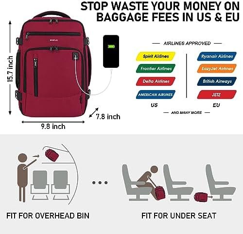 ECOHUB 16'' Travel Backpack For Women Men Airline Approved Personal Item Travel Bag Travel Essentials Laptop Backpack Casual Daypack Small Hiking Backpack Lightweight Waterproof Backpack, Red - Image 7