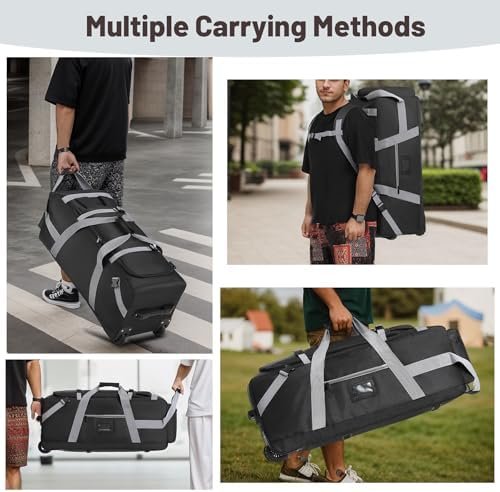 Foldable Duffle Bag for Travel with Wheels, 89L Large Duffle Bag for Travel, Soft Duffle Bags with Hidden Backpack Straps, Duffle Bag for Men Women, Waterproof Duffel Bag for Gym and Outdoors - Image 5