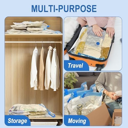 16 Pack Vacuum Storage Bags with Hand Pump, 4 Jumbo + 4 Large + 4 Medium + 4 Small 80% Space Saver Vacuum Seal Bags for Clothing, Vacuum Compression Bags Travel Lugggage, Blankets, Comforters - Image 4
