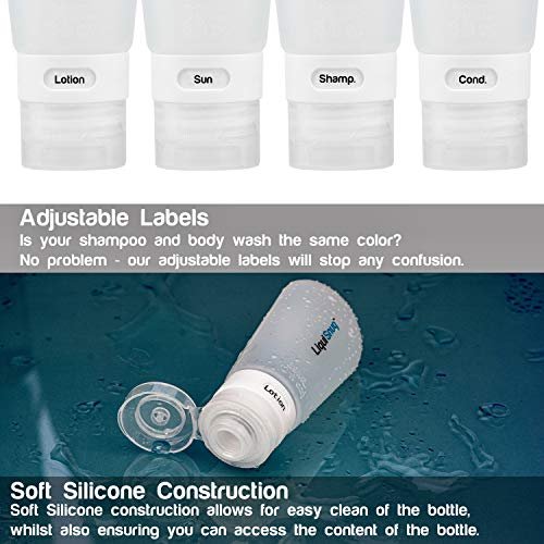 LiquiSnugs Premium - 100% Guaranteed Leak Proof Silicone Travel Bottles For Toiletries - TSA Approved Container. Premium Range Travel Shampoo Bottles with Suction Cups and Adjustable Labels - Image 3