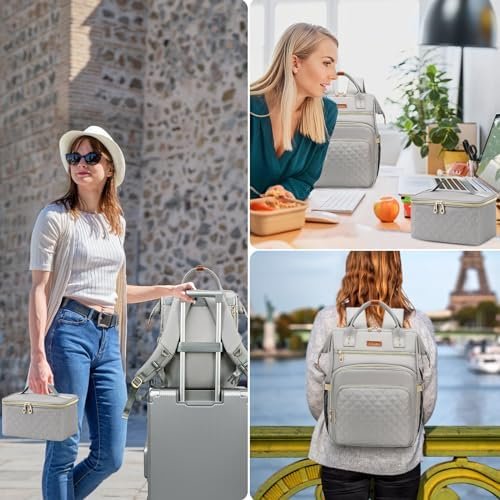 AIJIEKE Lunch Backpack for Women, 15.6 inch Laptop Backpack for Women, Work Backpack for Women with Insulated Cooler Lunch Bag for Travel Nurse Teacher, Grey - Image 7