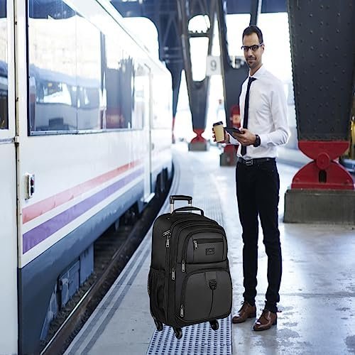 MATEIN Rolling Backpack with 4 Wheels, 17 inch Roller Travel Laptop Backpack for Women Men, Large Wheeled Backpacks Water Resistant Business Carry on Luggage, Airline Approved Suitcase Bag, Black - Image 8