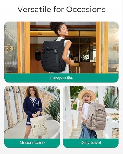 BAGSMART College Laptop Backpack, Large Opening Travel Backpack for Women,TSA Approved Personal Item, Outdoor Backpack for 15.6 Inch Laptop, Water-Resistant Casual Daypack, Camel - Image 2