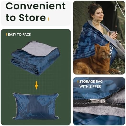 Titanker Outdoor Picnic Blankets, Camping Blanket Waterproof Blanket and Outdoor Pillow 2-in-1, 83''X 55'' Car Blanket with Storage Bag, Stadium Blanket for Hiking, Camping, Camo Blue - Image 5