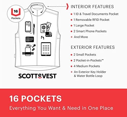 SCOTTeVEST Featherweight Vest for Men - 16 Hidden Pockets - Lightweight Water Repellent for Travel & More - Image 6