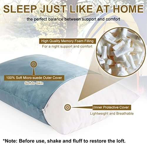 Ivellow Memory Foam Travel Pillow Compressible Camping Pillow for Sleeping Shredded Memory Foam Pillow Compact Firm Supportive Travel Pillow for Adults Kids Outdoor Hiking Essential Gear Blue-M - Image 3