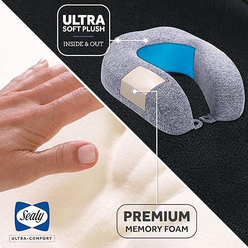 SEALY - Cooling Gel Travel Pillow with Premium Memory Foam, Tailored Just for You with Contoured Support, The Ultimate Relaxation for Flights, Road Trips, and Your Home, Light Gray - Image 2