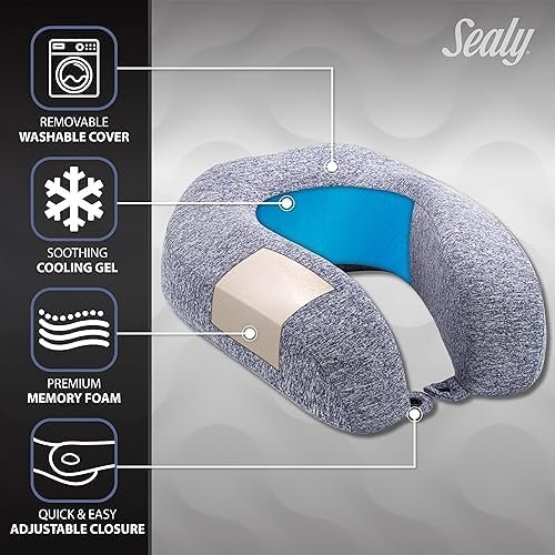 SEALY - Cooling Gel Travel Pillow with Premium Memory Foam, Tailored Just for You with Contoured Support, The Ultimate Relaxation for Flights, Road Trips, and Your Home, Light Gray - Image 6