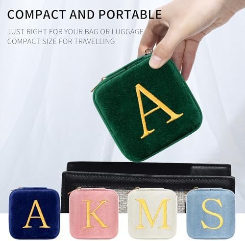 Parima Gift for Women - Plush Velvet Travel Jewelry Case Organizer Small Jewelry Box Custom Personalized Birthday Gift Women Her, Travel Essentials, Mothers Day Gift, Graduation Gift - Letter A, Green - Image 5