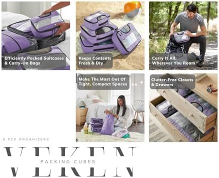 Veken 6 Set Packing Cubes for Suitcases, Travel Organizer Bags for Carry on Luggage, Suitcase Organizer Bags Set for Travel Essentials Travel Accessories in 4 Sizes(Extra Large, Large, Medium, Small) - Image 7