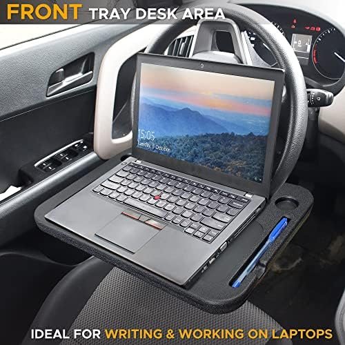 EcoNour 2 in 1 Car Steering Wheel Desk | Steering Wheel Tray for Laptop Car Mount with Pen Holder | Car Food Tray for Eating with Drinks Holder | Multipurpose Travel Car Accessories - Image 2
