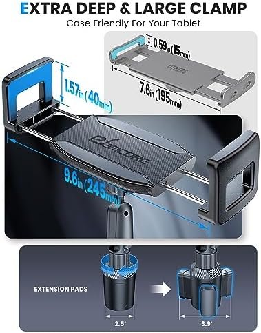 eSamcore Tablet Holder for Car, for iPad Cup Holder Car Mount with 1.57" Depth Large Clamp 15" Height Adjustable for iPad Holder for Car for 6"-12.9" Cell Phone iPhone iPad Stand Travel Accessories - Image 3