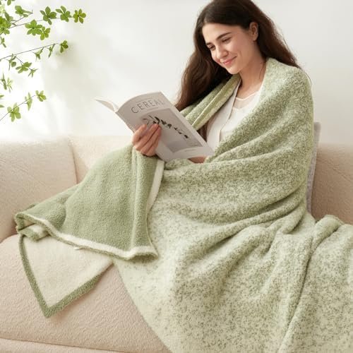 Snuggle Sac Sage Green Throw Blanket for Couch, Reversible Super Soft Warm Blankets Cozy Knit Blanket Fuzzy Plush Lightweight Throws for Sofa, Bed, Picnic, Ombre Sage Green, 50 x 60 inches - Image 2
