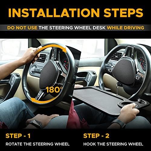 EcoNour 2 in 1 Car Steering Wheel Desk | Steering Wheel Tray for Laptop Car Mount with Pen Holder | Car Food Tray for Eating with Drinks Holder | Multipurpose Travel Car Accessories - Image 5