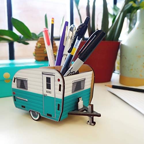 Genuine Fred HAPPY CAMPER Vintage Camper Pencil Holder, White and Blue, Retro Desk Organizer- Great Gift for Coworkers and Travel Enthusiasts - Functional Desk & Cubicle Accessory - Image 5