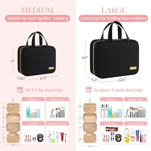 HOTOR Travel Toiletry Bag - Toiletry Bag w/Hanging Hook - Spacious Toiletry Bag for Women & Men, Makeup Bag/Big Comparment, Waterproof for Travel Accessories, Travel Essentials, Medium, Black - Image 3