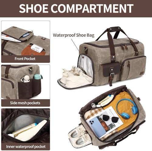 Travel Duffle Bag Weekender Bag with Shoe Compartment Overnight Bag for Men Travel Bag Carry On Lugguage Light Green - Image 3