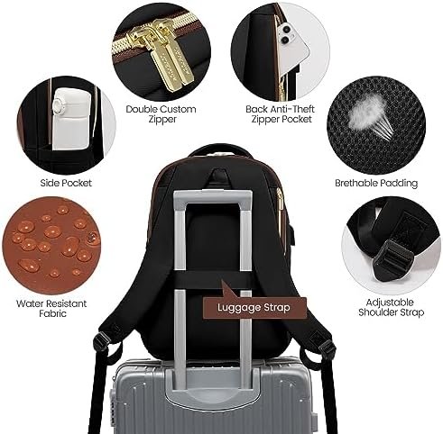 LOVEVOOK Laptop Backpack for Women,College Travel Copmputer Backpack, 15.6 Inch Work Backpacks with USB Port,Waterproof Back Pack with Laptop Compartment for Teacher Nurse,Black-White-Brown - Image 7