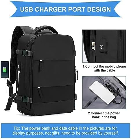 coowoz Large Travel Backpack For Women Men,Carry On Backpack,Hiking Backpack Waterproof Outdoor Sports Rucksack Casual Daypack Travel Essentials（Black Minimalist） - Image 3