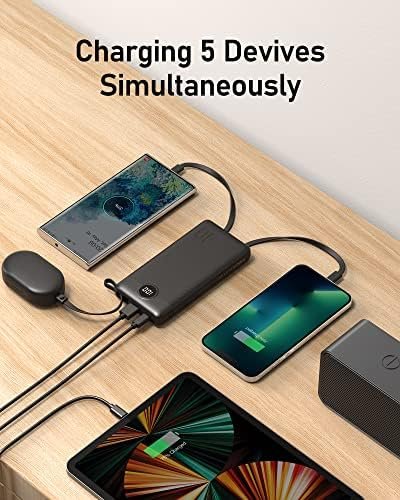 VEEKTOMX Portable Charger with Built-in Cables, 10000mAh Power Bank for iPhone, Slim Fast Charge USB C Battery Pack, Travel Essentials Powerbank Compatible with iPhone 15/14/13, Samsung, Android, etc - Image 4