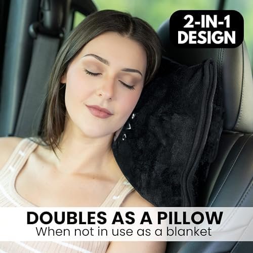 Resty Travel Blanket - Compact Airplane Blanket with Bag - Small and Lightweight Traveling Blanket & Pillow - Portable Blankets with Carabiner for Easy Transport - Plane Train Car (Onyx Black) - Image 5