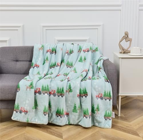 Elegant Comfort Reversible and Ultra-Plush Flannel Fleece-Winter Christmas Sherpa Throw- Lightweight Soft and Cozy-Holiday Decorative Throw, Perfect for Lounging, 50 x 60 inches, Tractor Tree - Image 4