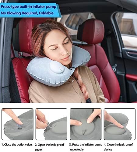 Travel Blanket and Pillow Set - Portable Inflatable Travel Neck Pillow and Premium Soft Airplane Blanket with Built-in Soft Bag, Neck Snaps, Zippered Pouch, and Hand Luggage Strap,70" x 40" (Grey) - Image 4