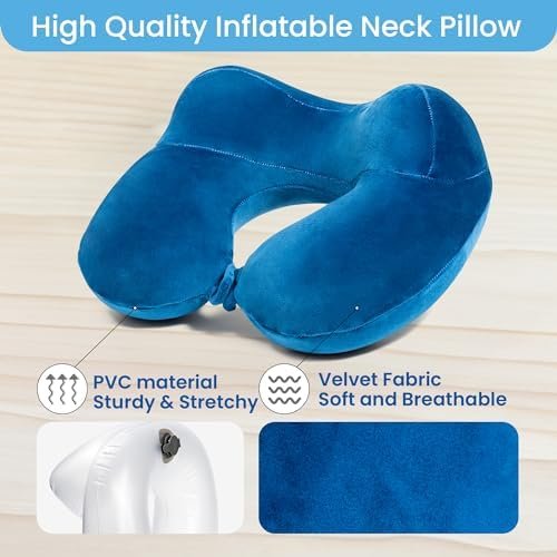 Anmerl Inflatable Travel Pillow Soft Velvet Portable Neck Pillow with Storage Bag for Airplane Train Car Office - Image 3