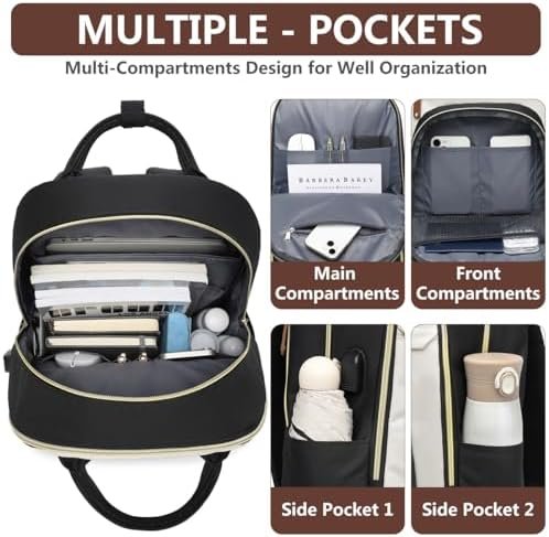Laptop Backpack for Women Bag - 15.6 inch Work Travel Backpack with USB Charger College Bookbag Waterproof Business Computer Backpack Anti-theft Casual Backpacks for Nurse Teacher Beige Black Brown - Image 3