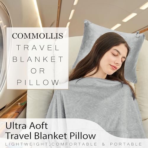 Commollis Travel Blanket Airplane Compact - 2 in 1 Airplane Travel Accessory, from Airplane Blanket to Travel Pillow, with Luggage Strap, Soft Handles and Security Pockets - Image 4